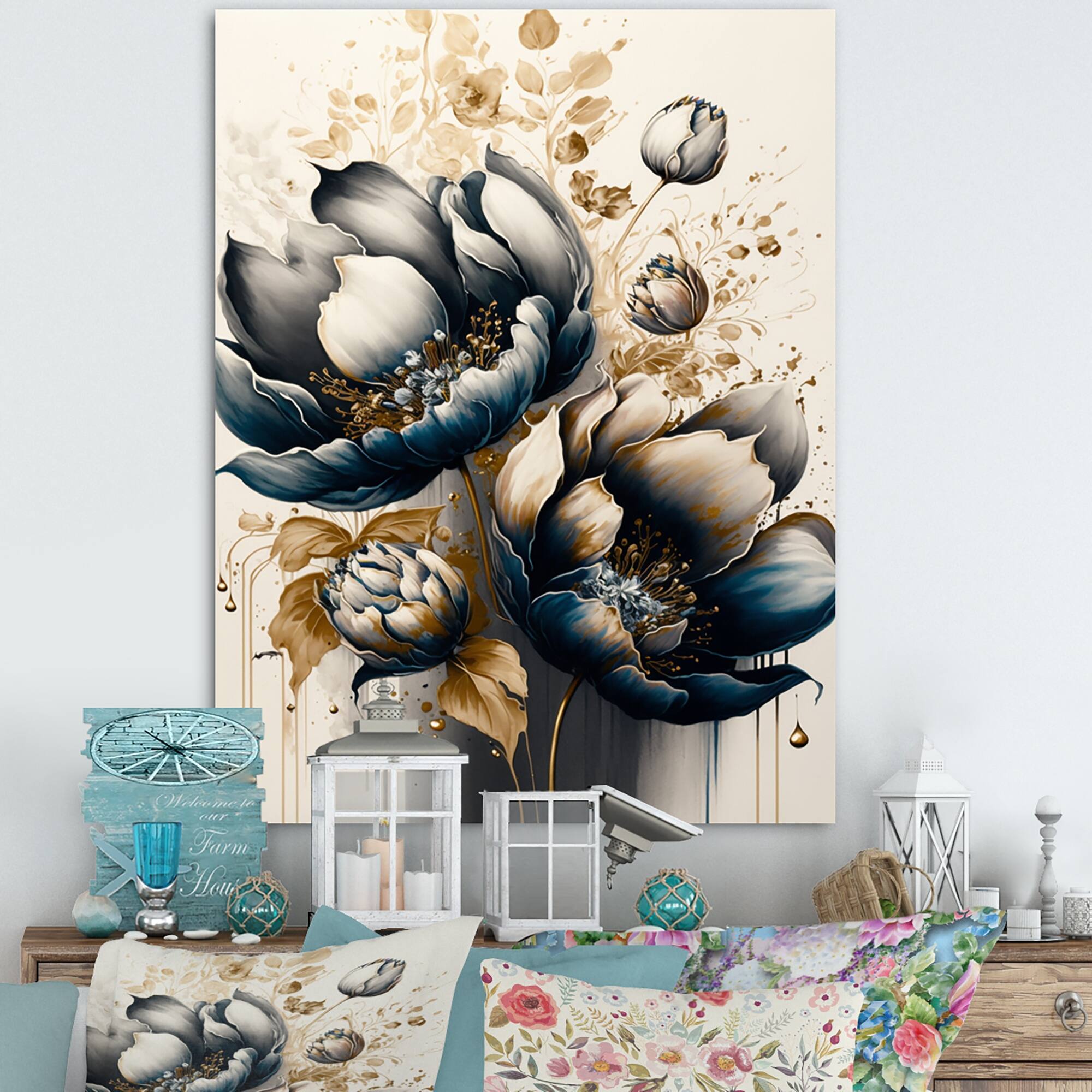 Designart 'Black And White Watercolor Roses I' Floral & Botanical