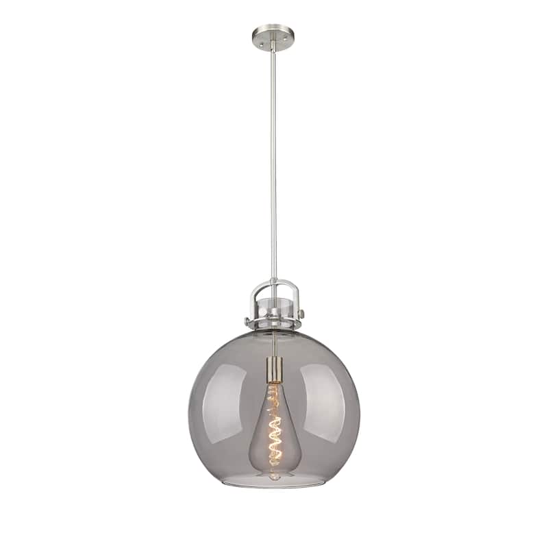Innovations Lighting Newton Sphere - 1 Light 16" Stem Hung Pendant - Satin Nickel/Light Smoke