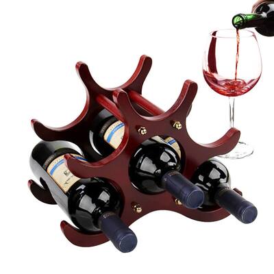 Red Wood Six- Wine Bottle Rack Wine Display Stand - 6-Bottle