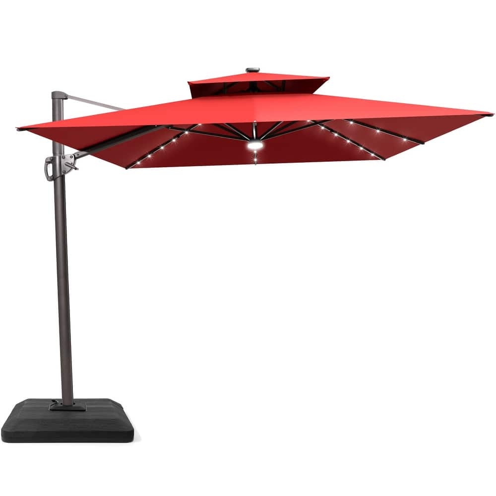 9 x11 FT Patio LED Lighted Cantilever Umbrella with Weighted Base