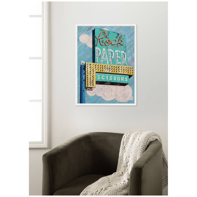 Kate and Laurel Rock Paper Scissors by Krista V. Allenstein Framed Canvas Wall Art Print