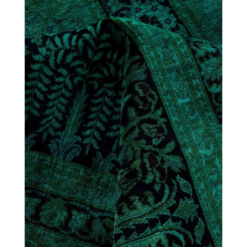 Overdyed, One-of-a-Kind Hand-Knotted Area Rug - Green - 12' 2" x 17' 10"