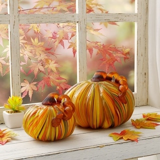 Glitzhome Thanksgiving Handblown Glass Pumpkins Set Fall Harvest Table Centerpieces