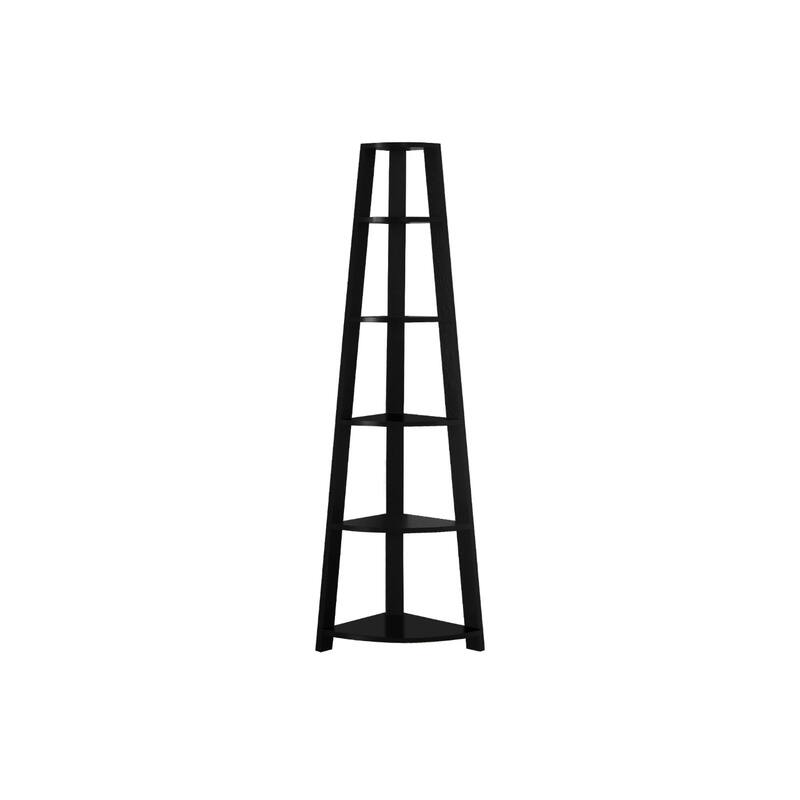 71" Espresso Wood Five Tier Corner Bookcase - Black