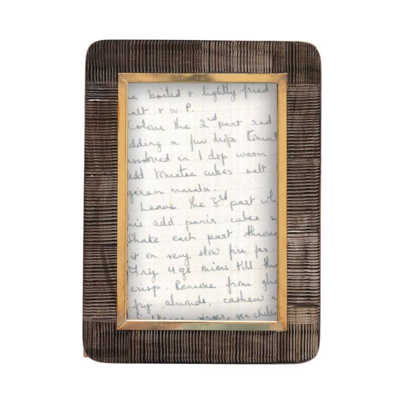 Hand-Carved Horn Photo Frame with Brass Border