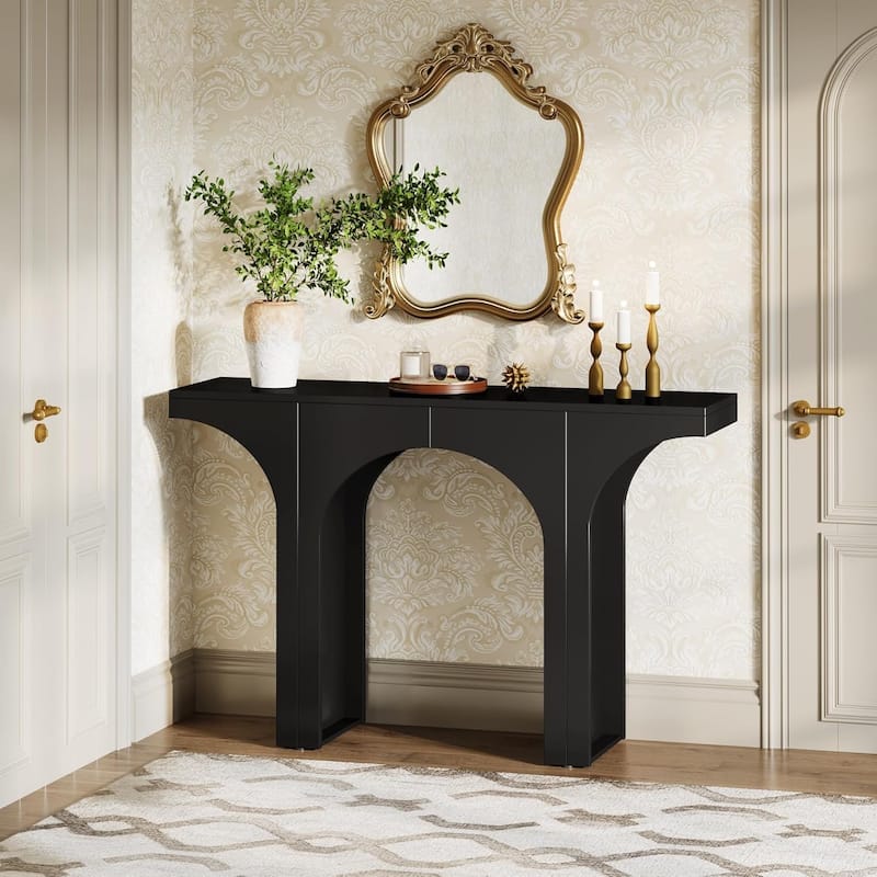 Black Console Table, 47 Inches Wood Sofa Table - 1 pcs - Black