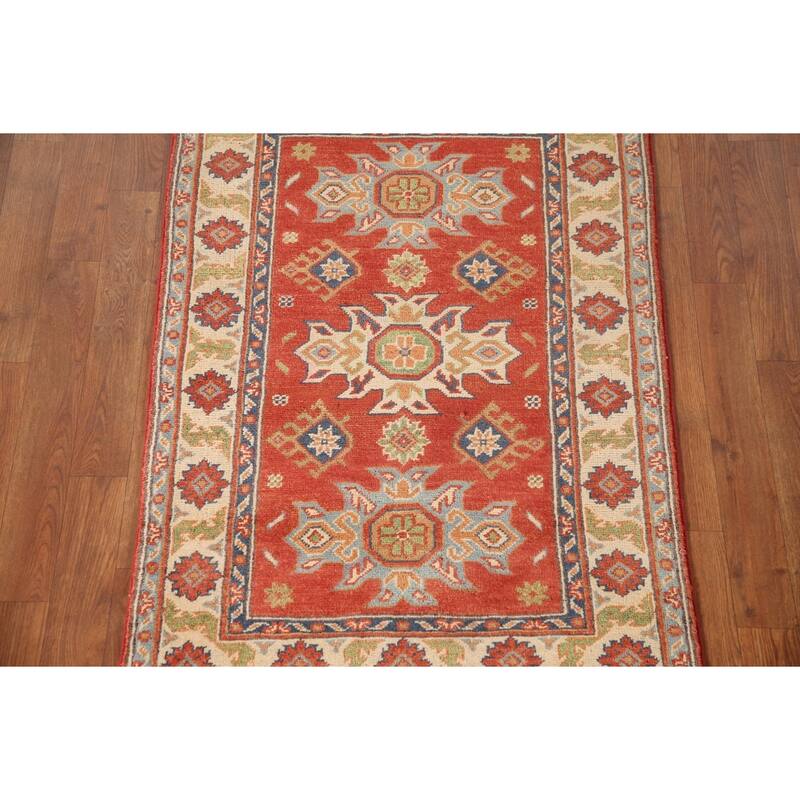 Geometric Kazak Oriental Accent Rug Handmade Traditional Wool Carpet - 2'7" x 4'0"