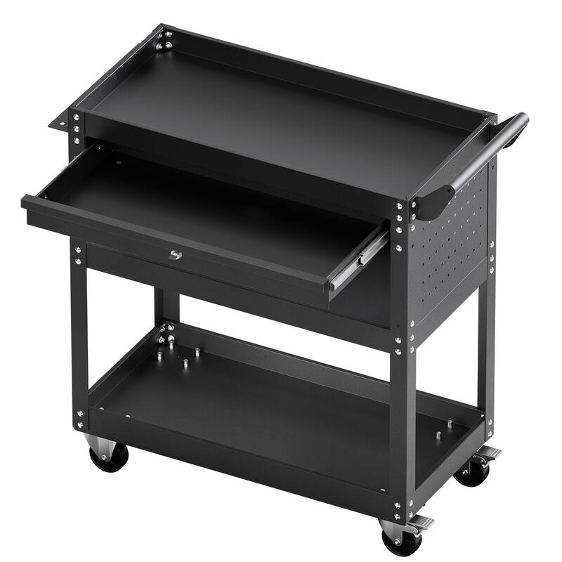 4-Tier Tool Cart on Wheels 350 lb Rolling Work Cart with Drawer & Pegboard