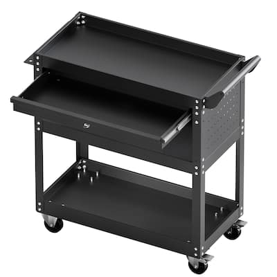 4-Tier Tool Cart on Wheels 350 lb Rolling Work Cart with Drawer & Pegboard