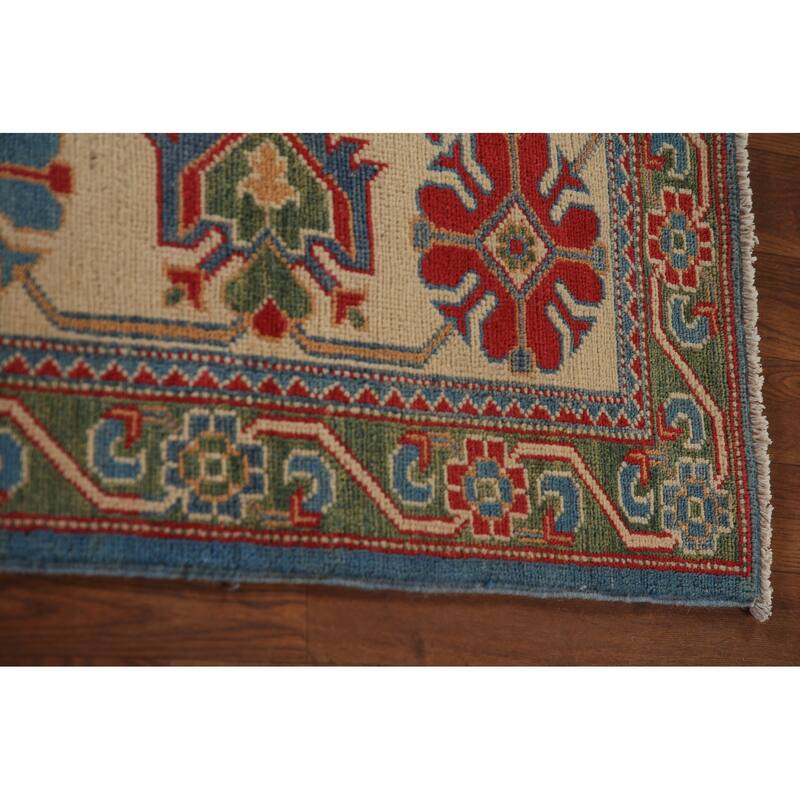 Blue Geometric Kazak Area Rug Handmade Wool Carpet - 8'0" x 9'10"
