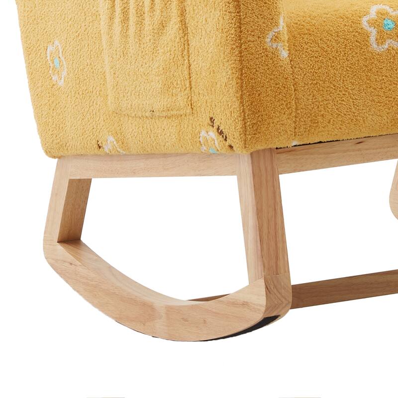Boucle Fabric Rocking Chair with High Back, Side Pocket and Solid Wood Frame