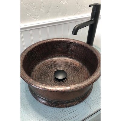 15-in Round Vessel Tub Hammered Copper Sink (VRT15DB)