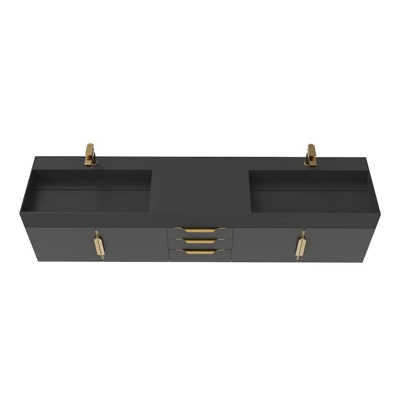 Amazon 84" Wall Mounted Double Bathroom Vanity Set w/ Black Top