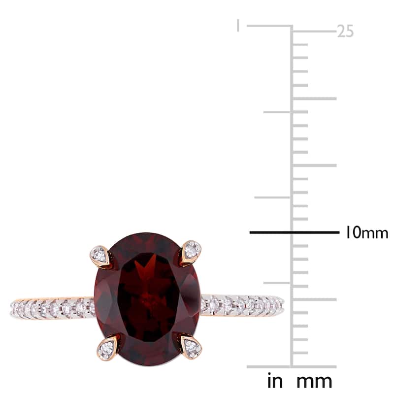 Miadora 10k Rose Gold Oval-Cut Garnet and 1/10ct TDW Diamond Solitaire Ring