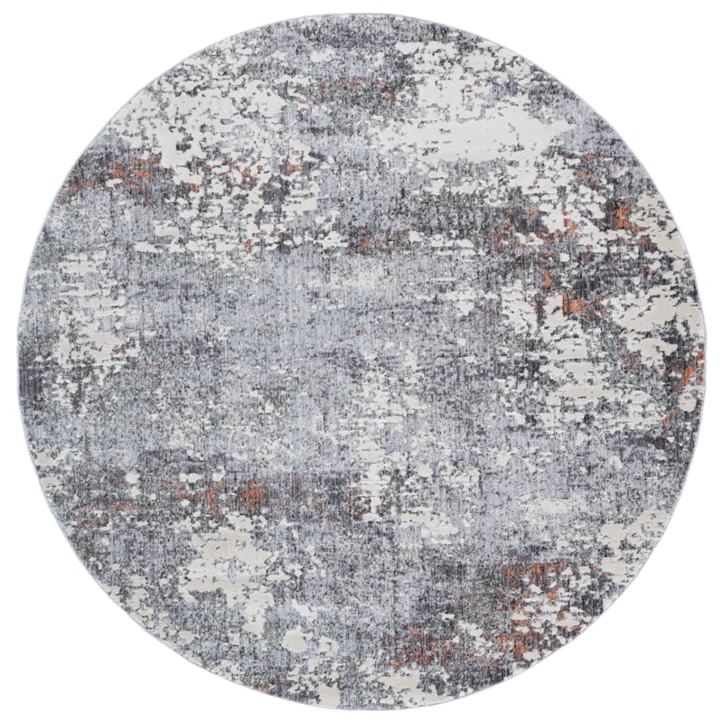 SAFAVIEH Scarlett Hemkea Transitional Rug - 6'7" Round - Grey/Ivory Rust