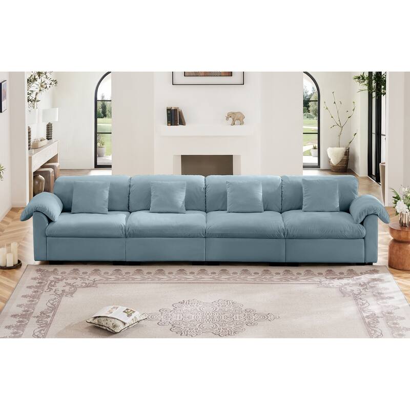 154.7" Velvet 4-Seater Oversized Sofa, Cloud Cushions and Storage Seats