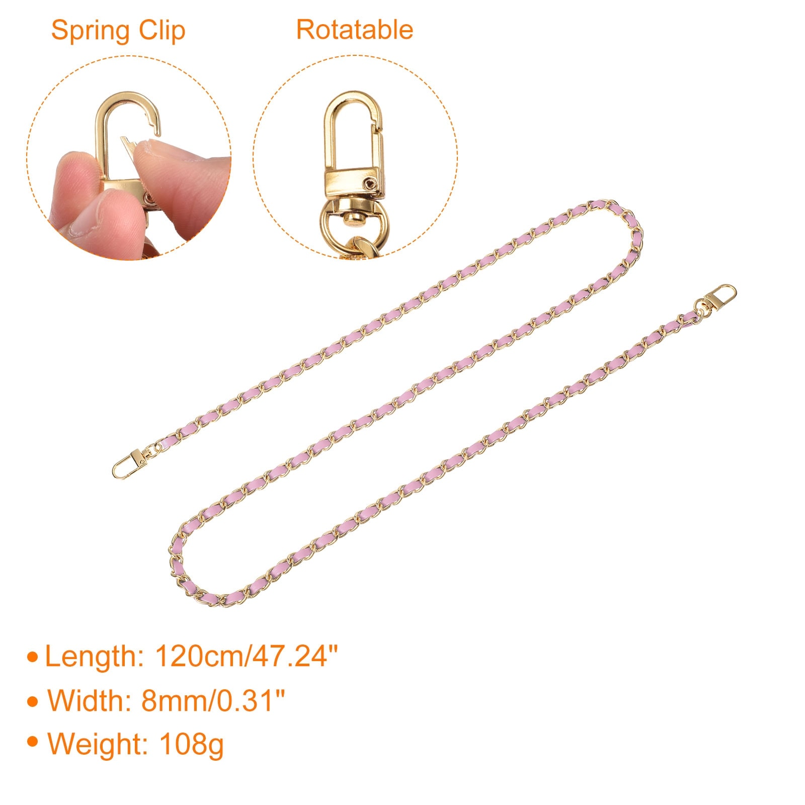 Purse Chain Strap, Leather Iron Flat Chain Strap with Buckles for Shoulder and Cross Body Bags Replacement Strap