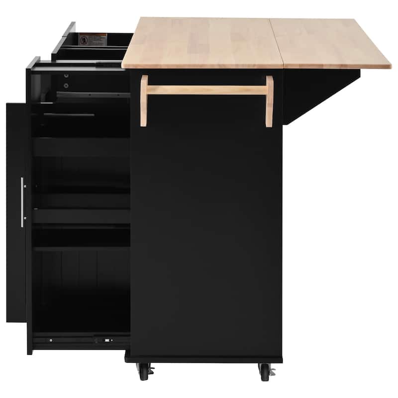 Roomfitters Kitchen Island with Drop Leaf, Kitchen Storage Cart with 3 Tier Pull Out Cabinet Organizer, Internal Storage Rack