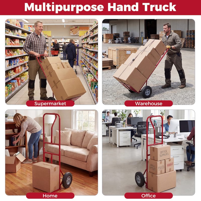 Gymax Heavy-Duty 600 LBS Metal Hand Truck w/P-Handle & 10'' Rubber