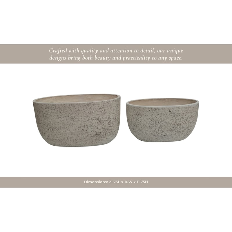 Polyresin Oval Planter Textured Home Decor (Set of 2) - 12", 10" Ivory - 21.75" x 10" x 11.75"