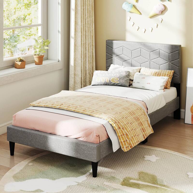 Costway Twin/Full/Queen Size Bed Frame with Linen Fabric Upholstered
