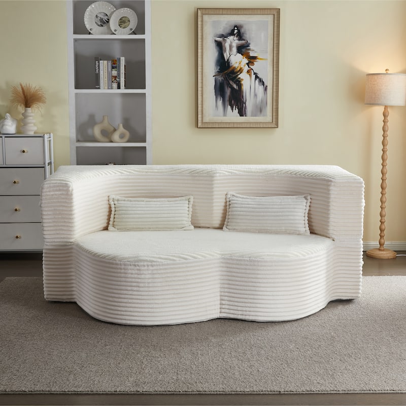 Full Size Floor Sleeper Sofa - 15" Folding Mattress, No Assembly Corduroy Sofa Bed with 2 Pillows