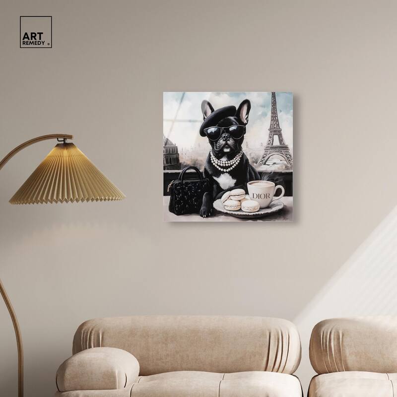 Frenchie in Paris Treats Acrylic by Art Remedy, Ready to Hang