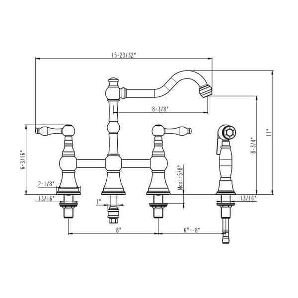 TwoHandles Bridge Kitchen Faucet with Side Sprayer 83/8 Inch High Arc
