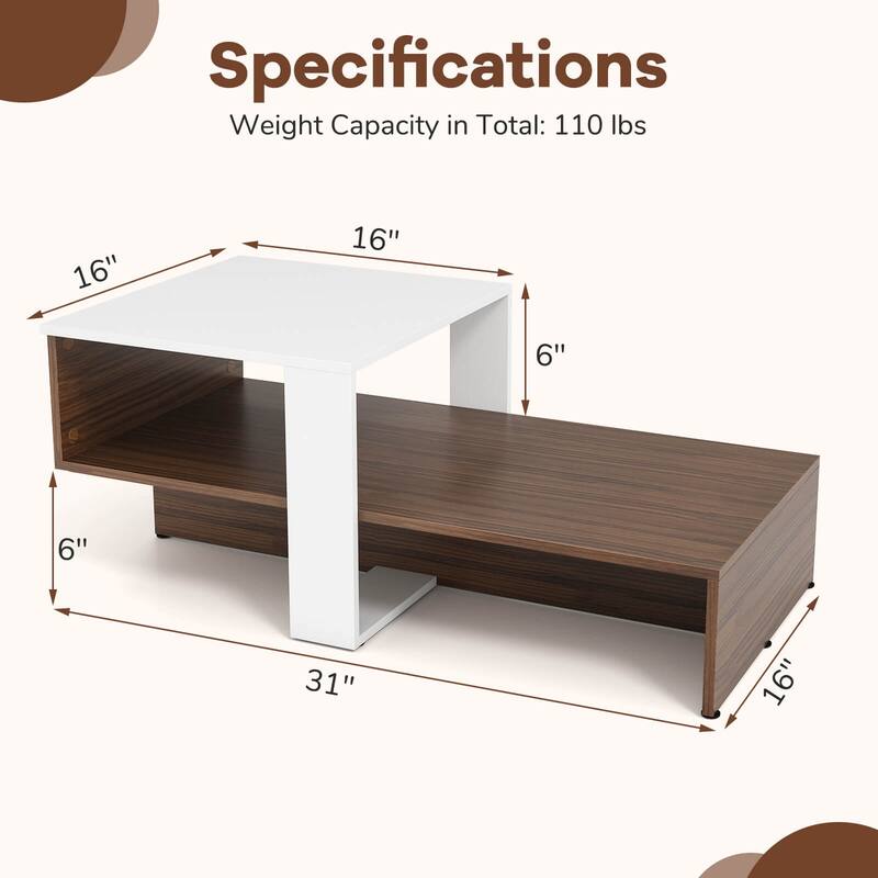 Costway 2-Tier Geometric Coffee Table Center Table with Storage - See Details