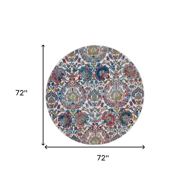 Jiqo Power Loomed Distressed Geometric Floral Traditional Non Skid Area Rug By HomeRoots - 72' X '72' X '0.5