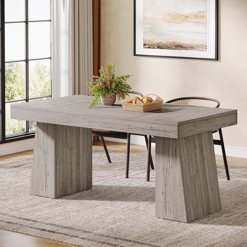 55 Inches Dining Table for 4-6, Rectangular Dining Room Table with Sturdy Legs - Grey