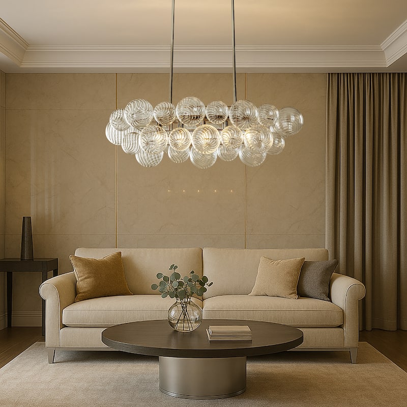 Glam 5-Light 43'' Modern Dining Room Chandelier with Hand-Blown Textured Clear Glass Globes and Chrome Finish - W43''