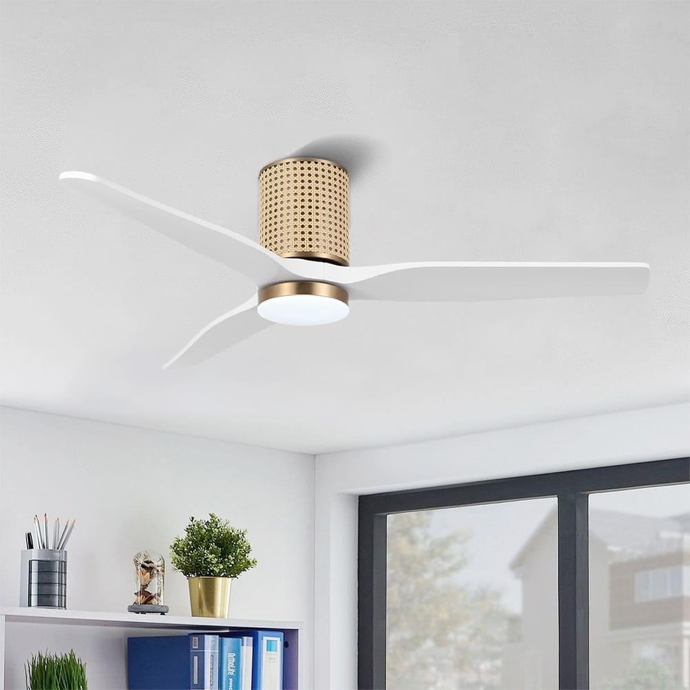 MLiAN 52 In. 3 Solid Wood Blades Flush Mount Ceiling Fan with Light Kit - 52"