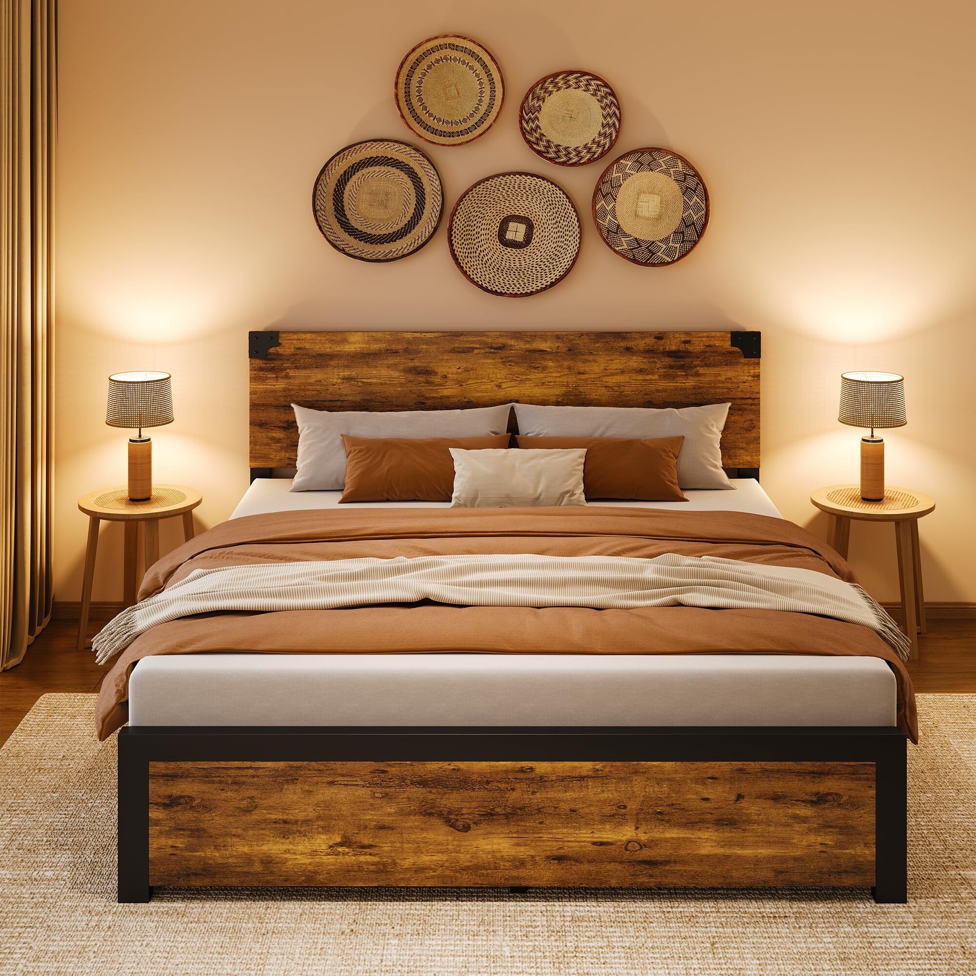 Bed Frame with Wood Headboard Platform Bed Frame with Under Bed Storage