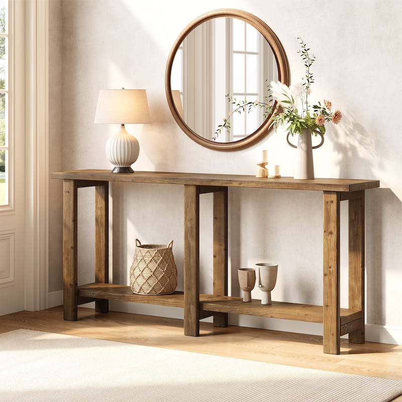 70.8 Inch Solid Wood Console Table with Storage Shelf - 11.8"D x 70.9"W x 31.8"H