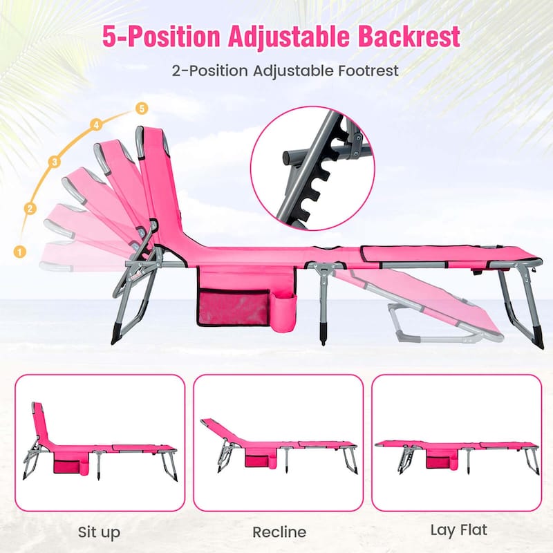 Goplus 2 PCS Outdoor Folding Chaise 5-Position Lounge Chair with - See Details