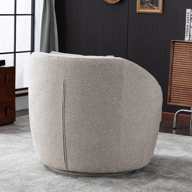Round Barrel Accent Chair Modern Fabric Swivel Boucle Armchair
