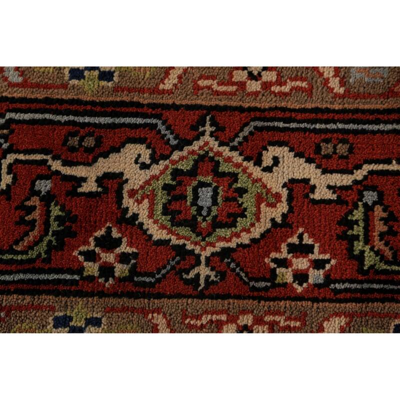 Geometric Heriz Serapi Indian Rug Hand-Knotted Blue Wool Carpet - 7'11"x 9'9"