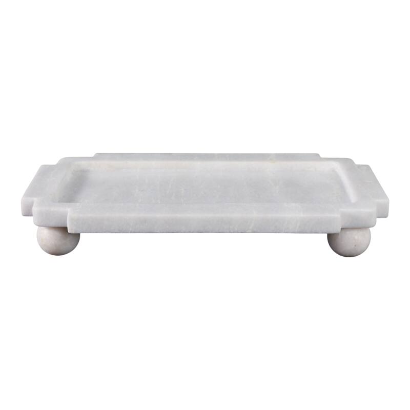 Modern Marble Tray with Elevated Base and Rounded Feet - 2" White - 13" x 7.25" x 2"