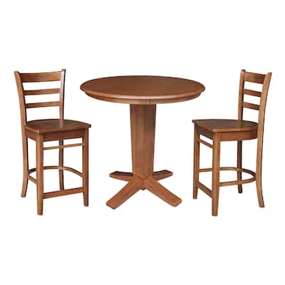 36 in Solid Wood Round Top Counter Height Dining Table with Stools