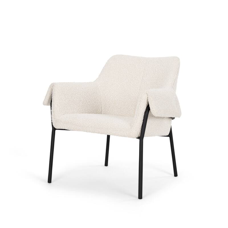 Brently Accent Chair w/ Cream Boucle Fabric & Matte Black Metal Legs - Cream