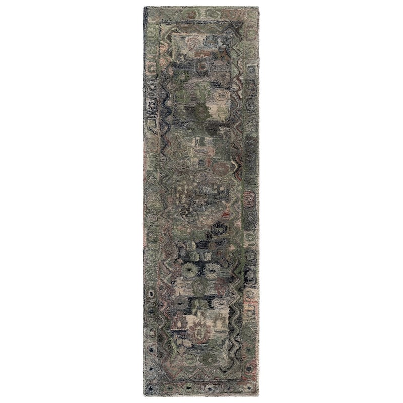 SAFAVIEH Handmade Anatolia Ramzia Traditional Rug - 2'3" x 8' Runner - Grey/Green