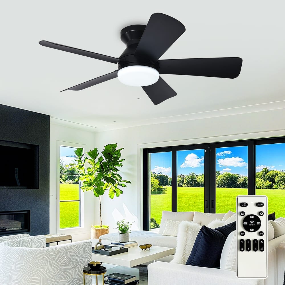 42/35 Inch Low Profile Ceiling Fan with Light: Dimmable, Remote Control, 6-Speed, 5 Blades