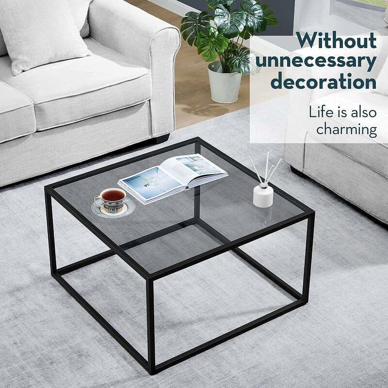Coffee Table Glass Modern Coffee Tables for Small Space Simple Square Center Table, 26.7 x 26.7 x 15.7