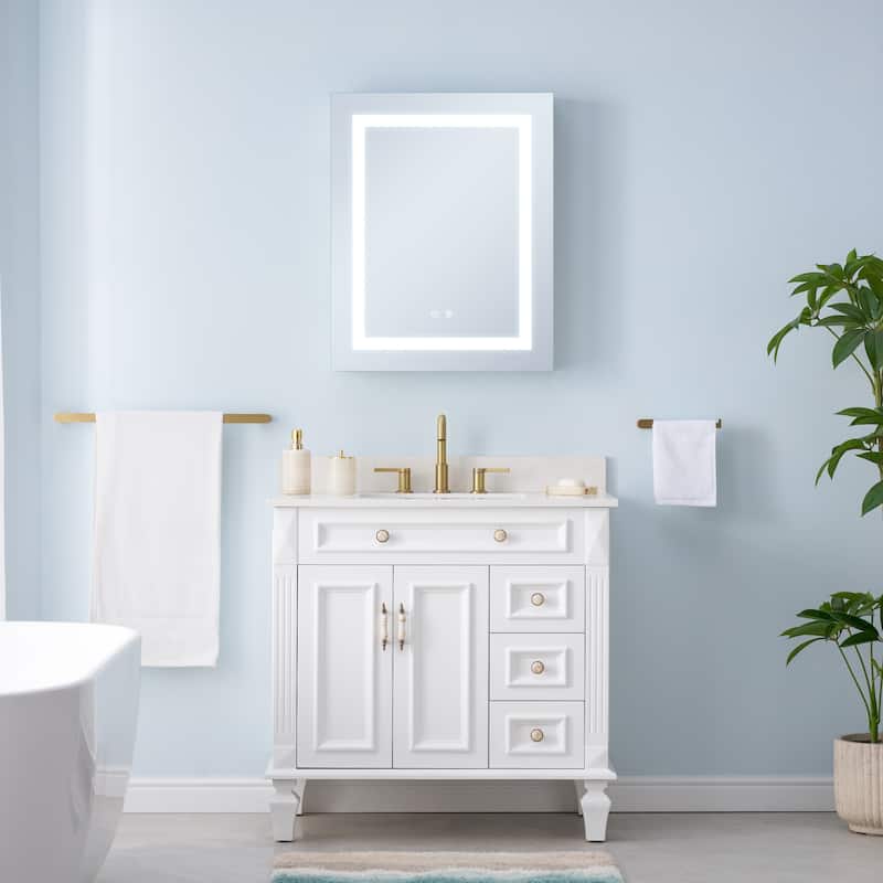 30" H Recessed or Surface LED Mirror Cabinet with Adjustable Glass Shelves,Defogger, Dimmer And Outlets & USB Ports - 24"W X30"H,Left Open