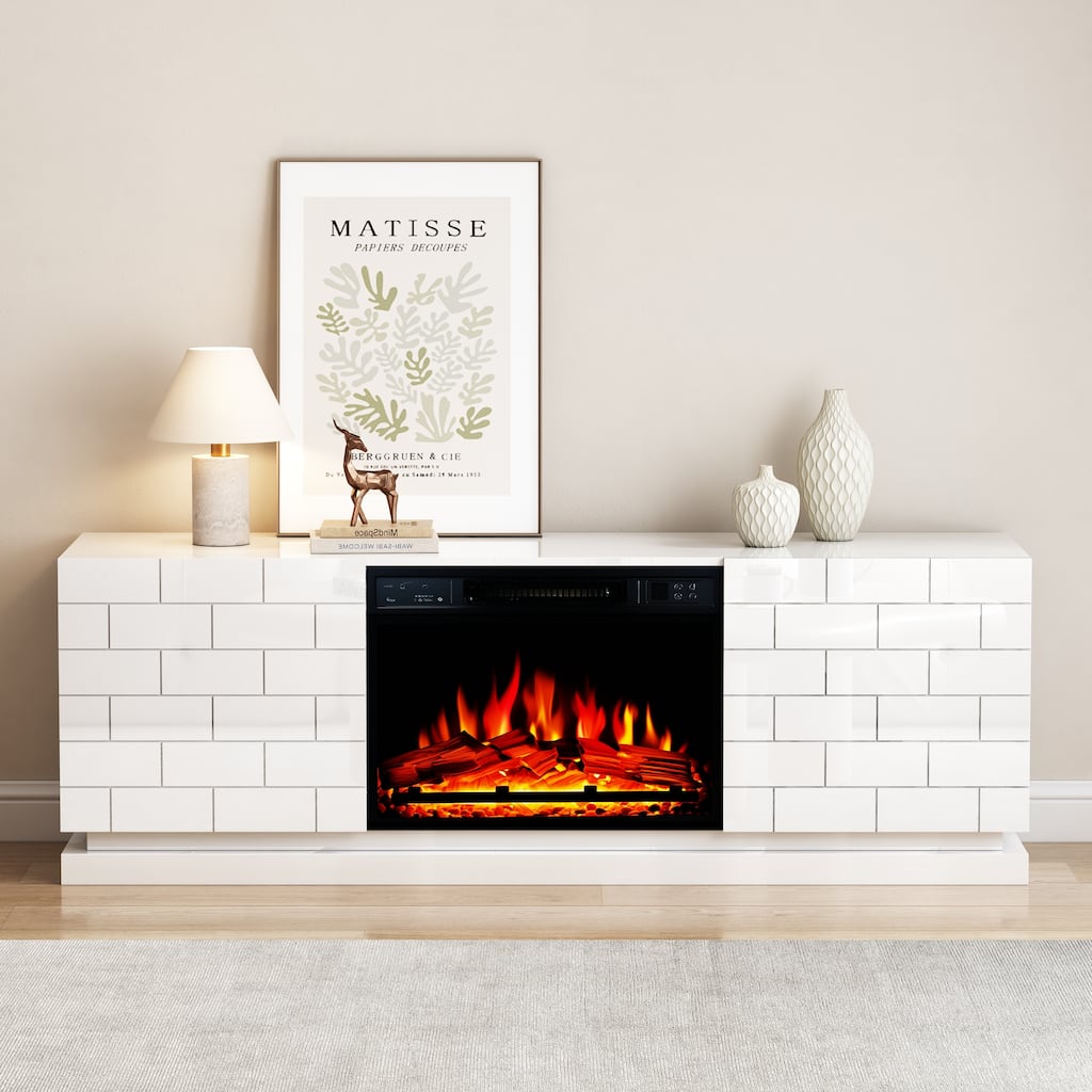 63" Fireplace TV Stand Mantel with Adjustable LED Flame
