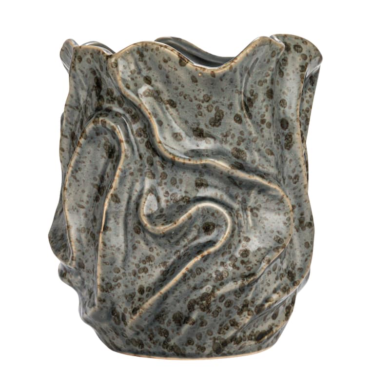 Stoneware Organic Shaped Vase with Crackle Glaze