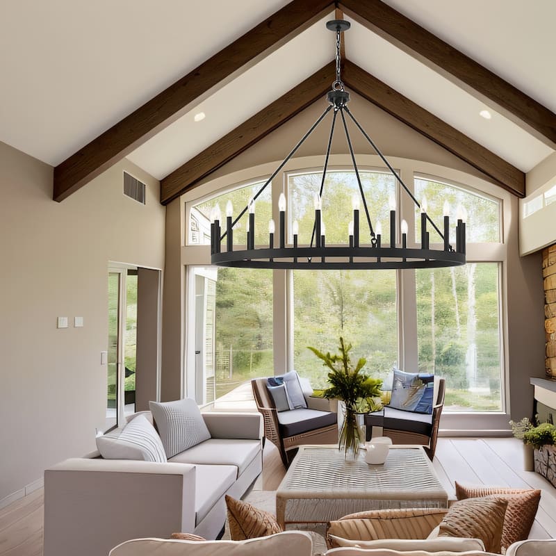 Acroma 24-light 47In Modern Farmhouse Large Wagon Wheel Chandelier