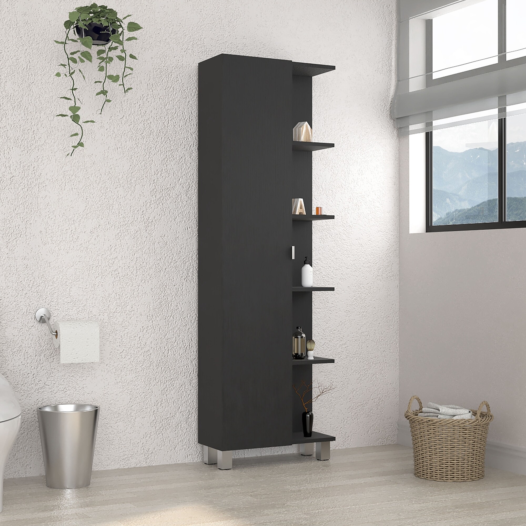 Bathroom Mirror Linen Cabinet Four Interior Shelves Five
