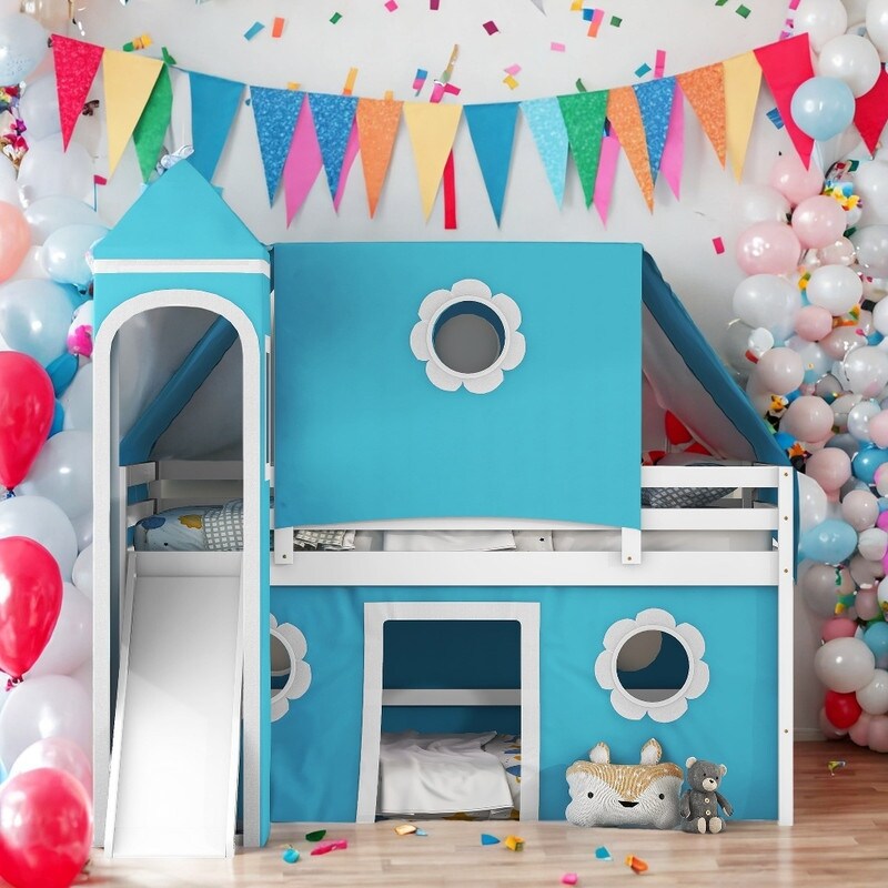 Kids bed with slide and best sale tent